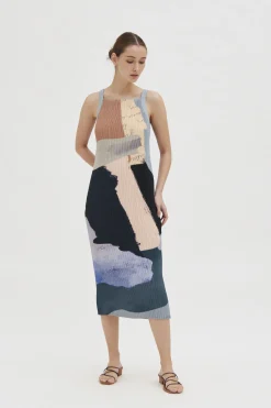 Analogue Pleated Column Dress