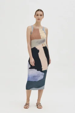 Analogue Pleated Column Dress