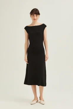 Boat-Neck Knit Midi Dress