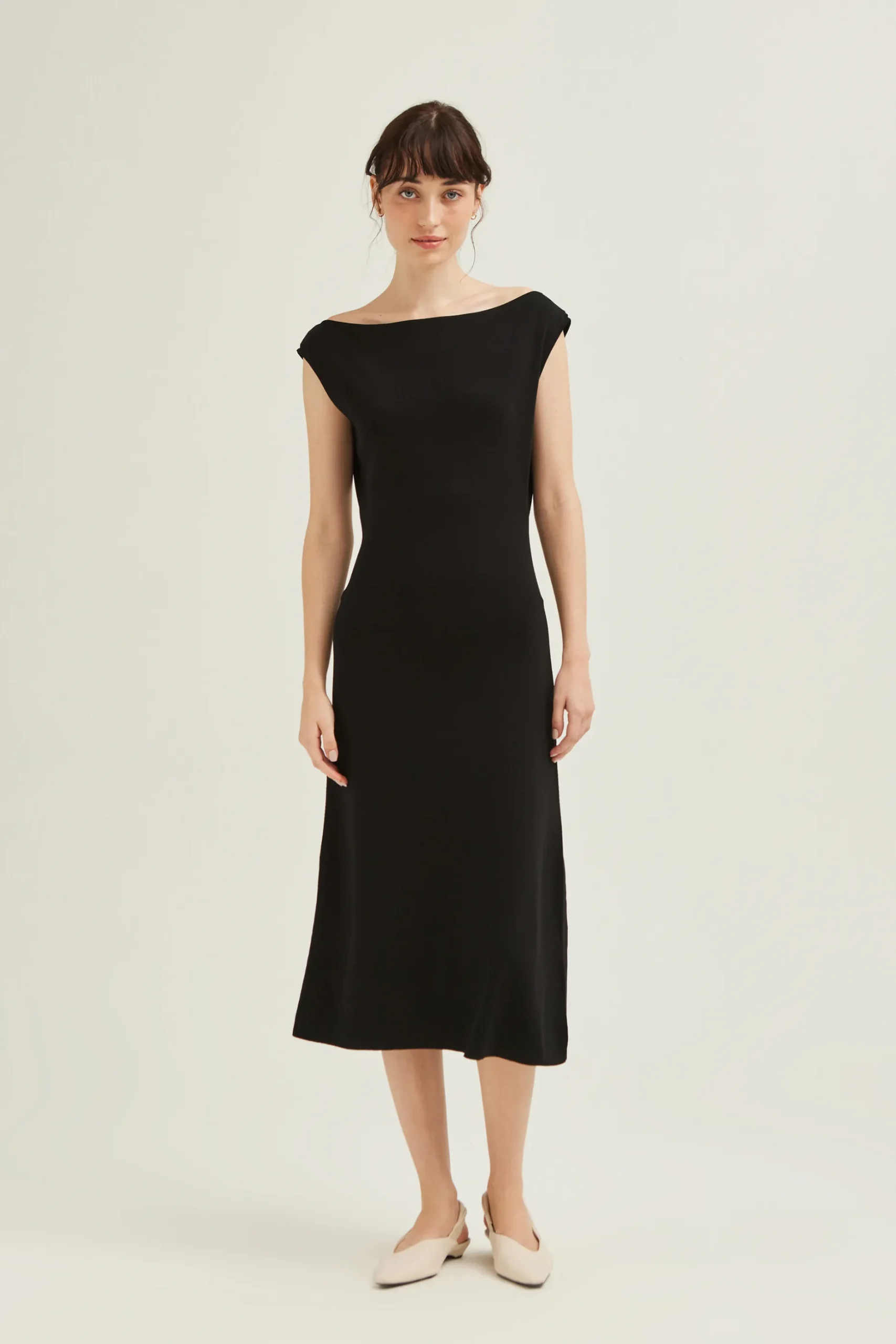 Boat-Neck Knit Midi Dress