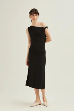 Boat-Neck Knit Midi Dress