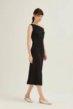 Boat-Neck Knit Midi Dress