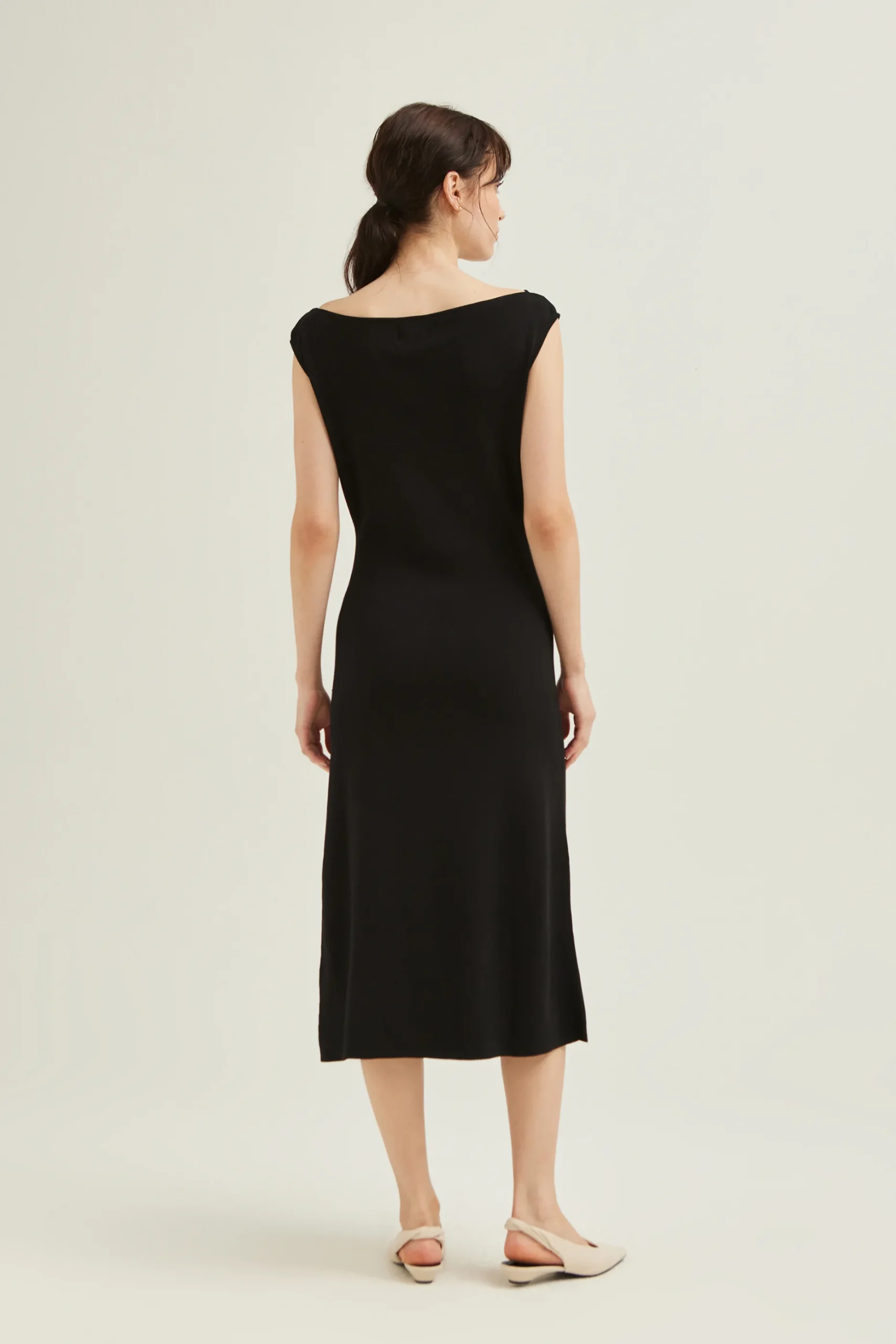 Boat-Neck Knit Midi Dress
