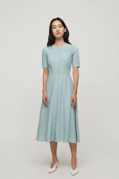 Contrast Button Midi Dress
