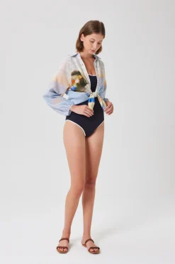 Contrast Open-Back Swimsuit