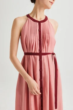 Contrast Pintuck Halter Dress