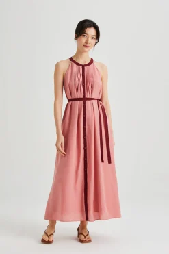 Contrast Pintuck Halter Dress