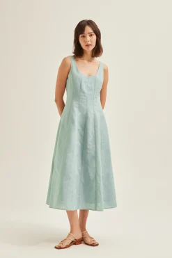 Contrast Stitch Linen Maxi Dress