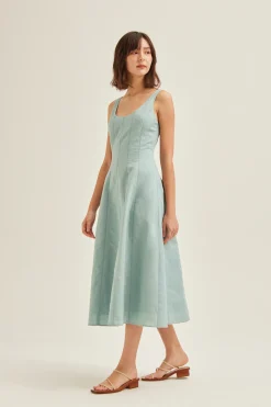 Contrast Stitch Linen Maxi Dress