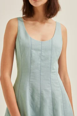 Contrast Stitch Linen Maxi Dress