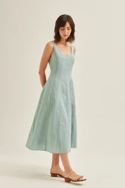 Contrast Stitch Linen Maxi Dress