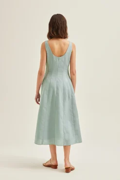 Contrast Stitch Linen Maxi Dress
