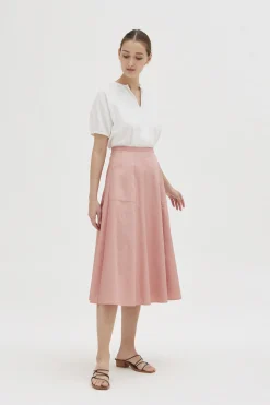 Cotton A-line Midi Skirt