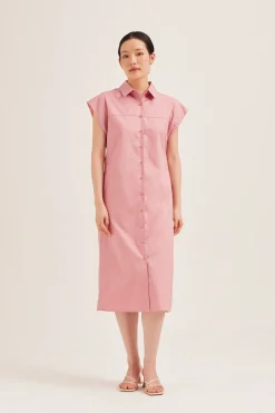 Cotton Button-Down Midi Shirt Dress