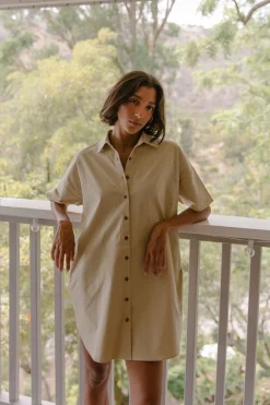Cotton Button-Down Shirt Dress