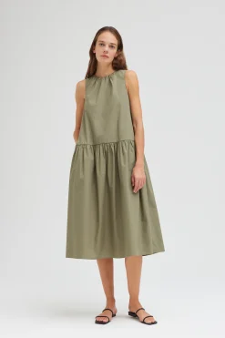 Cotton Drop Waist Midi Dress