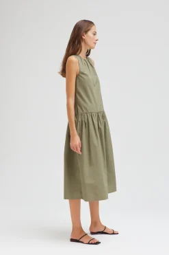 Cotton Drop Waist Midi Dress