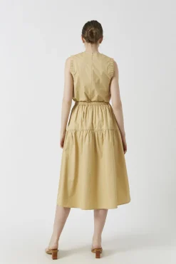 Cotton Gathered Seam Midi Skirt