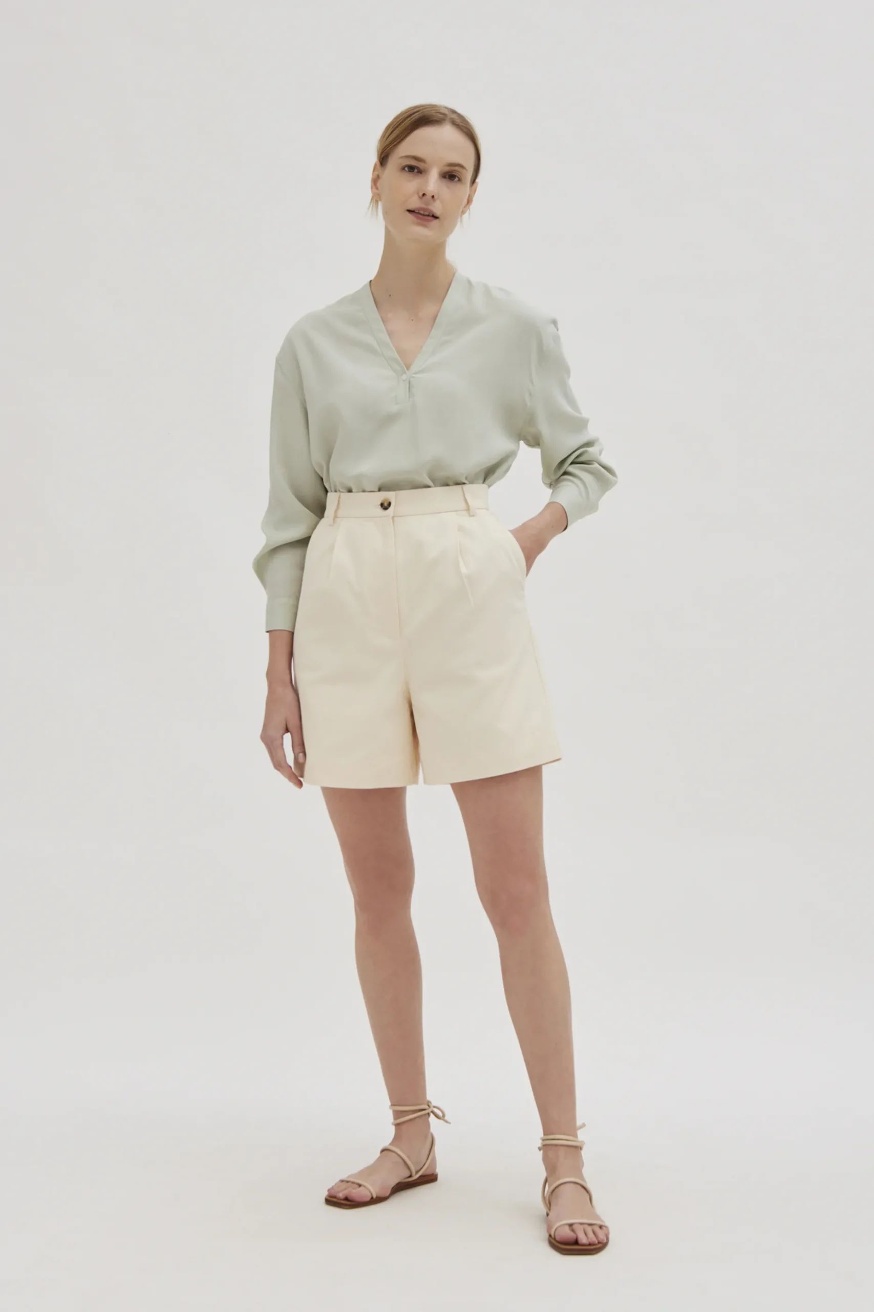 Cotton High-Waisted Bermuda Shorts