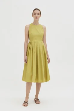 Cotton Midi Pleat Dress