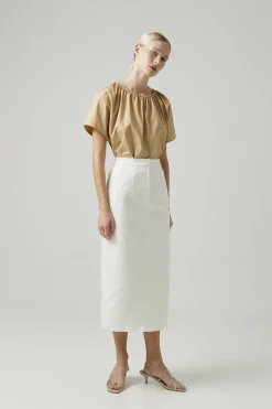 Cotton Stretch Straight-Cut Skirt