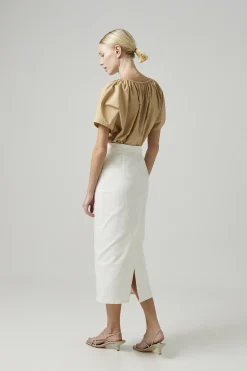 Cotton Stretch Straight-Cut Skirt