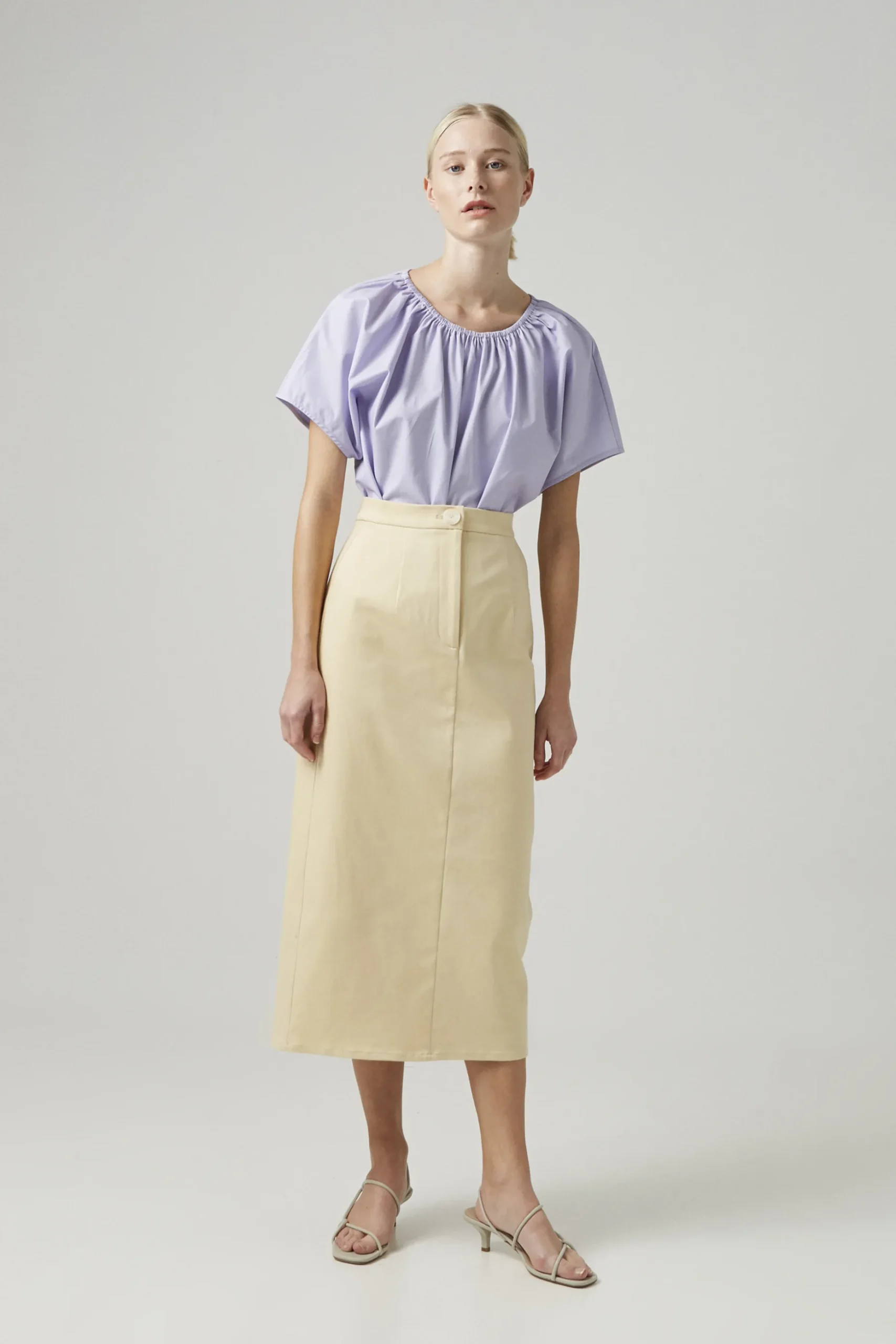 Cotton Stretch Straight-Cut Skirt