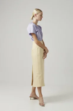 Cotton Stretch Straight-Cut Skirt