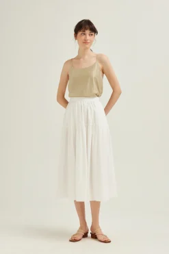 Cotton Tiered Midi Skirt