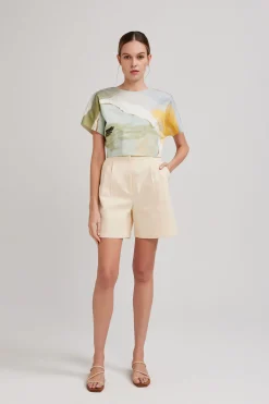 Cotton Twill Pleat Shorts