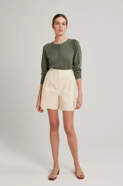 Cotton Twill Pleat Shorts