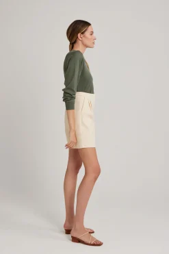 Cotton Twill Pleat Shorts