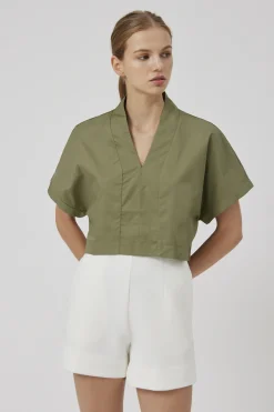 Cotton V-Neck Cropped Top