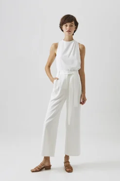 Crepe High-Waisted Longline Pants