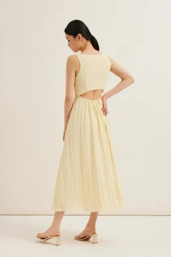 Crinkled Boat-Neck Maxi Dress