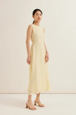 Crinkled Boat-Neck Maxi Dress