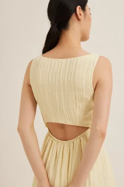 Crinkled Boat-Neck Maxi Dress