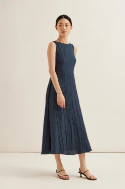 Crinkled Boat-Neck Maxi Dress