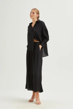 Crinkled Viscose Full-Length Pants