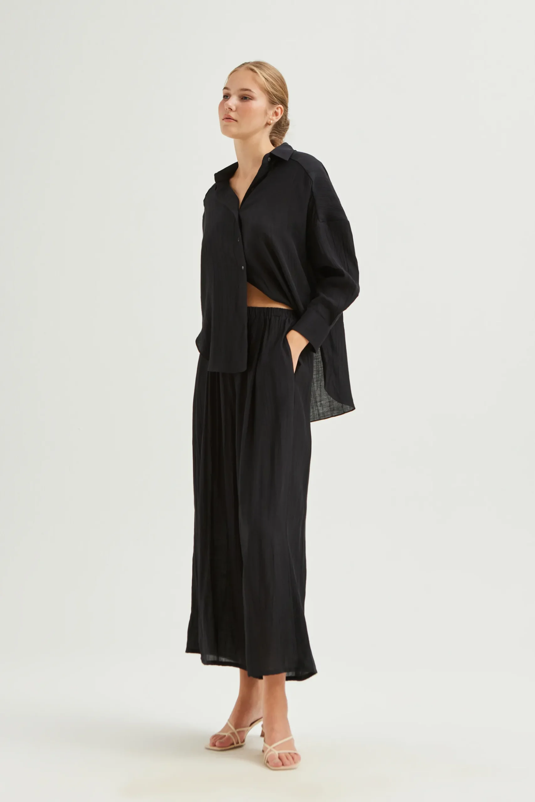 Crinkled Viscose Full-Length Pants