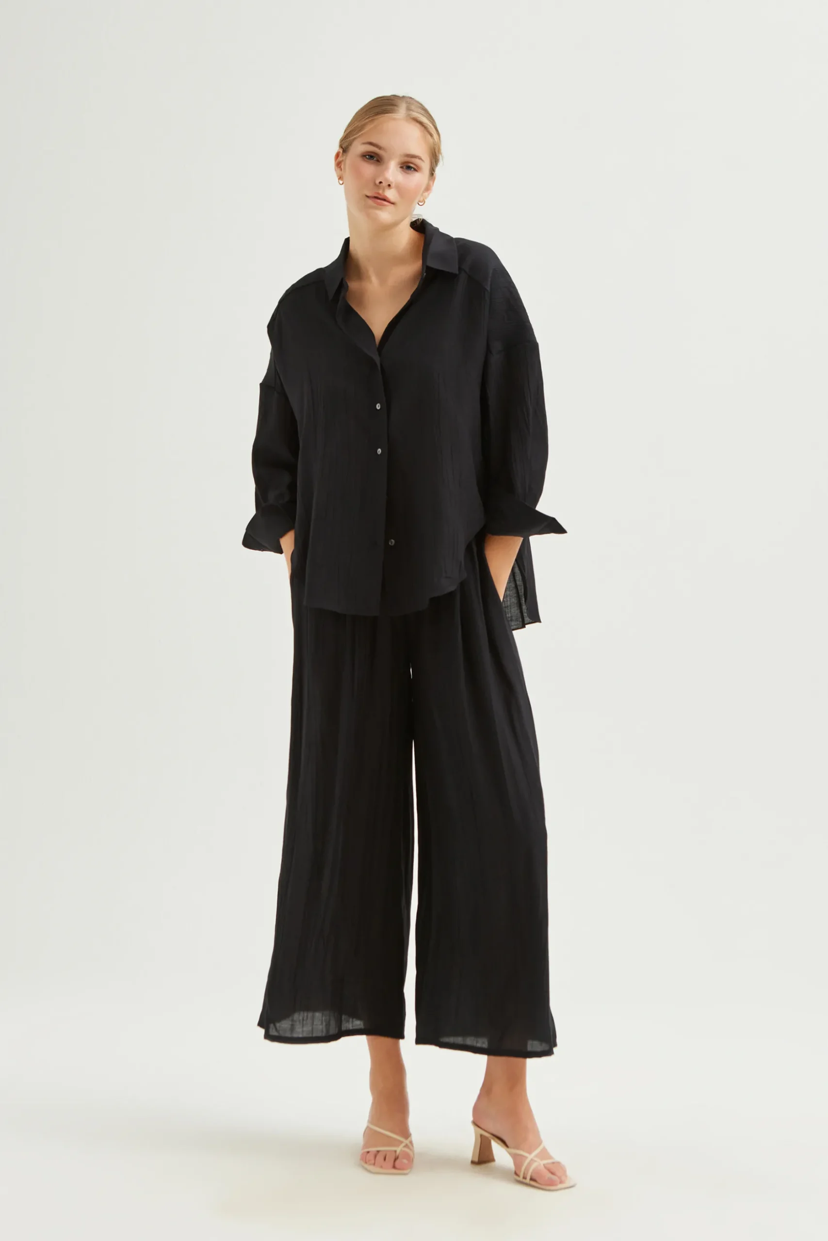 Crinkled Viscose Full-Length Pants