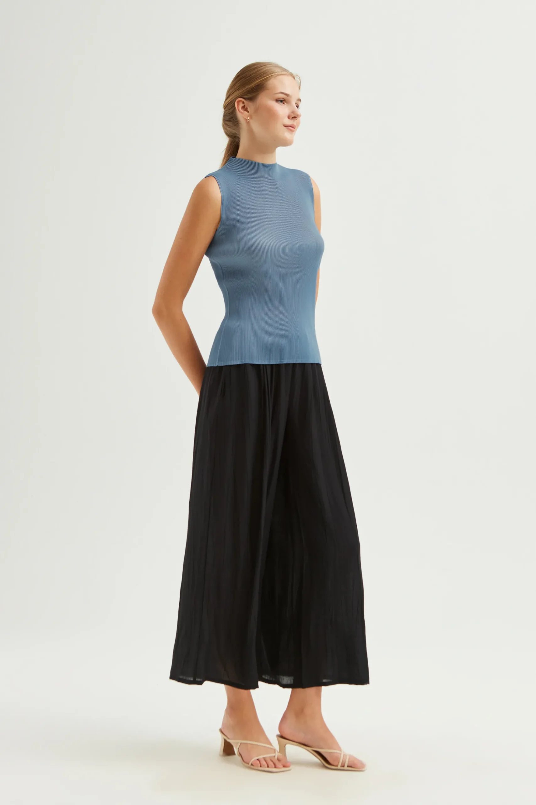Crinkled Viscose Full-Length Pants