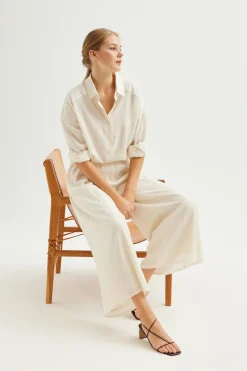 Crinkled Viscose Full-Length Pants