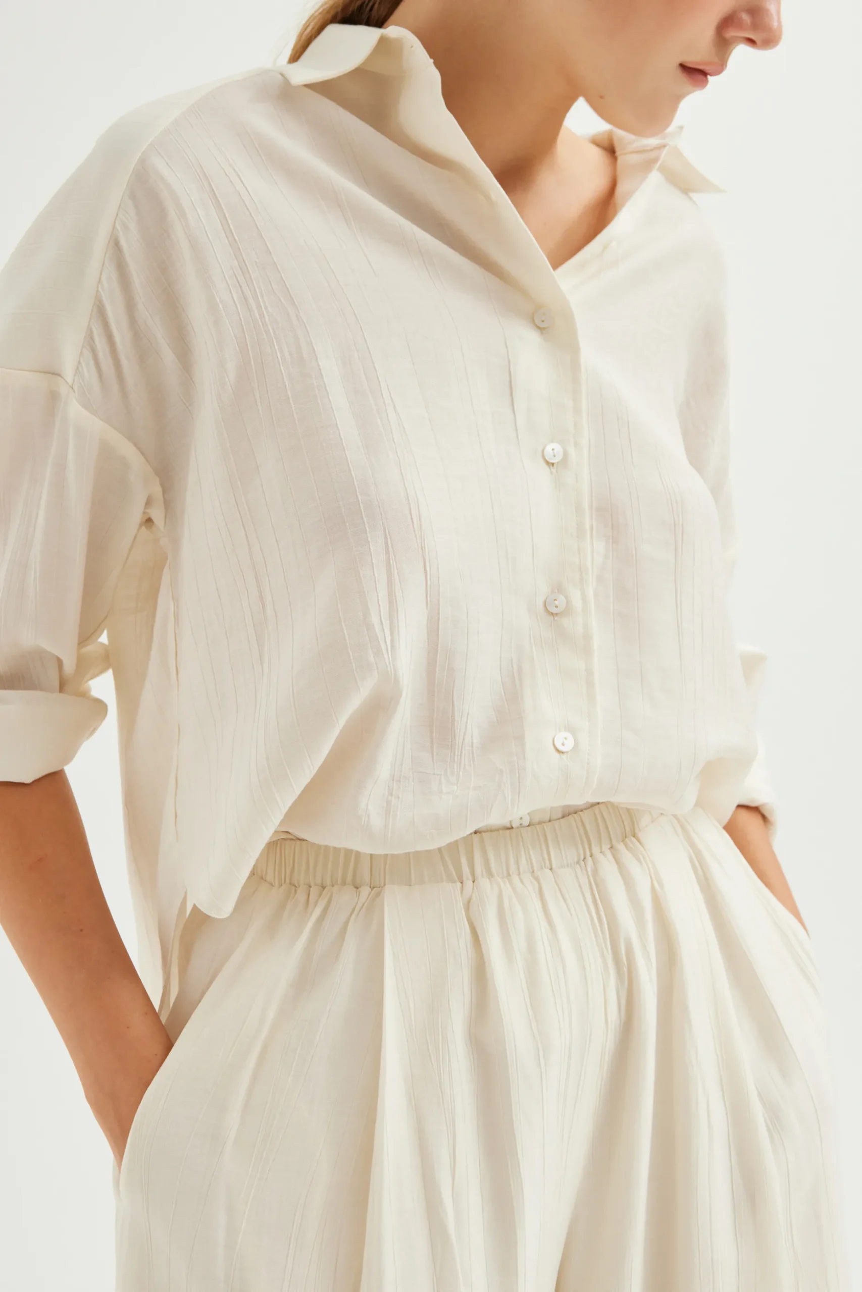 Crinkled Viscose Full-Length Pants