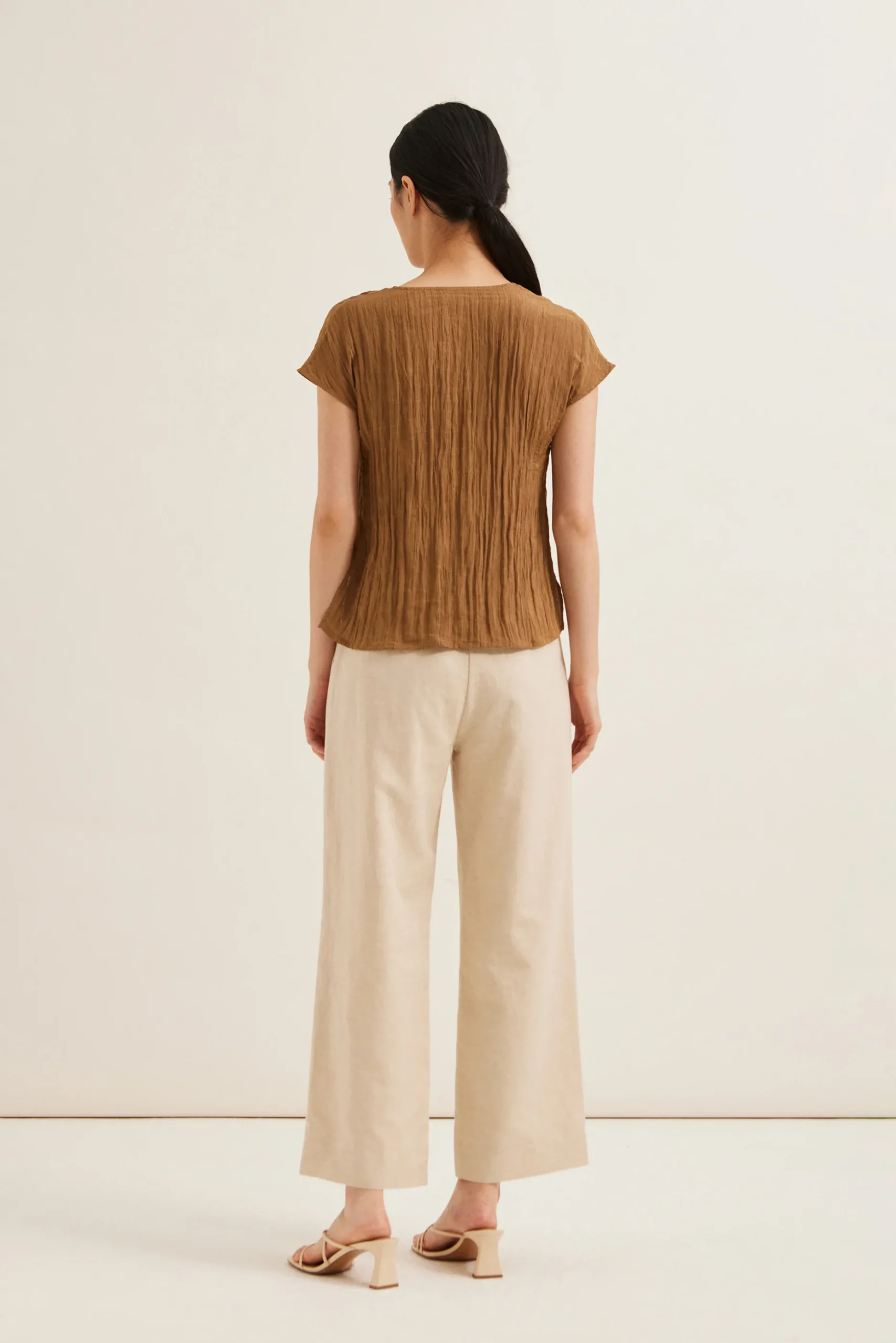 Crinkled V-Neck Shift Top