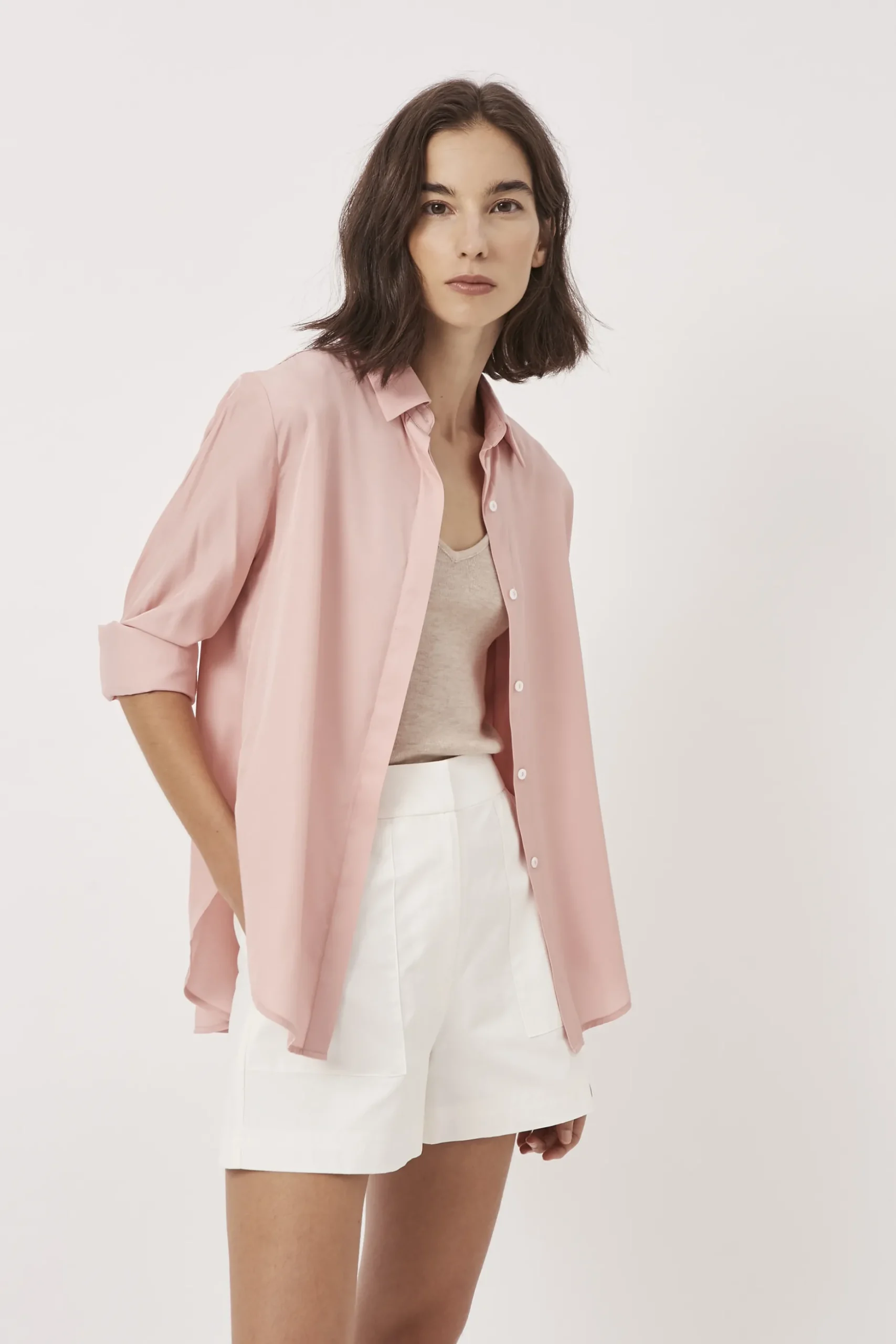 Curved Hem Rayon Shirt