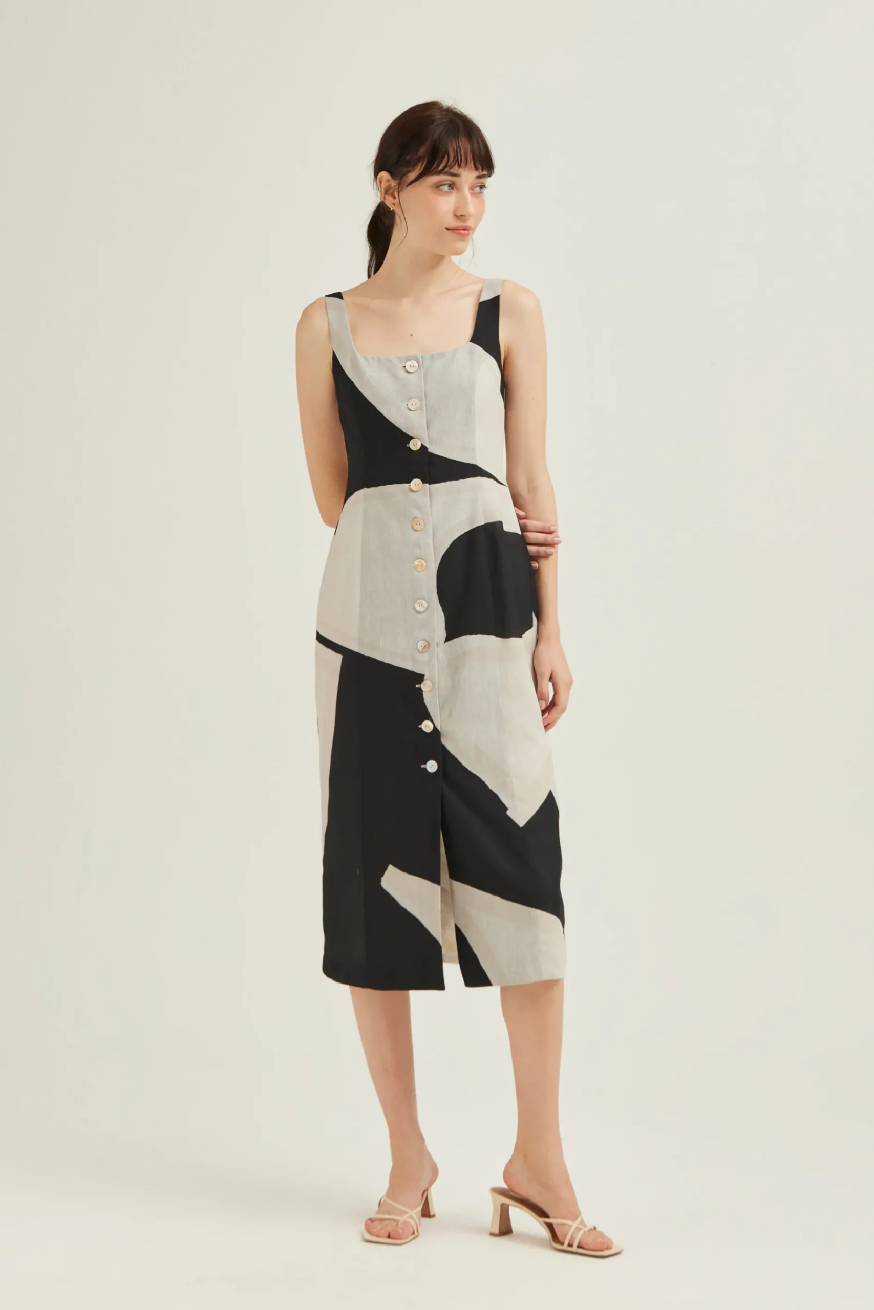 Dialogue Button-Down Vest Dress
