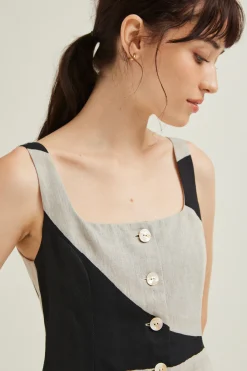 Dialogue Button-Down Vest Dress
