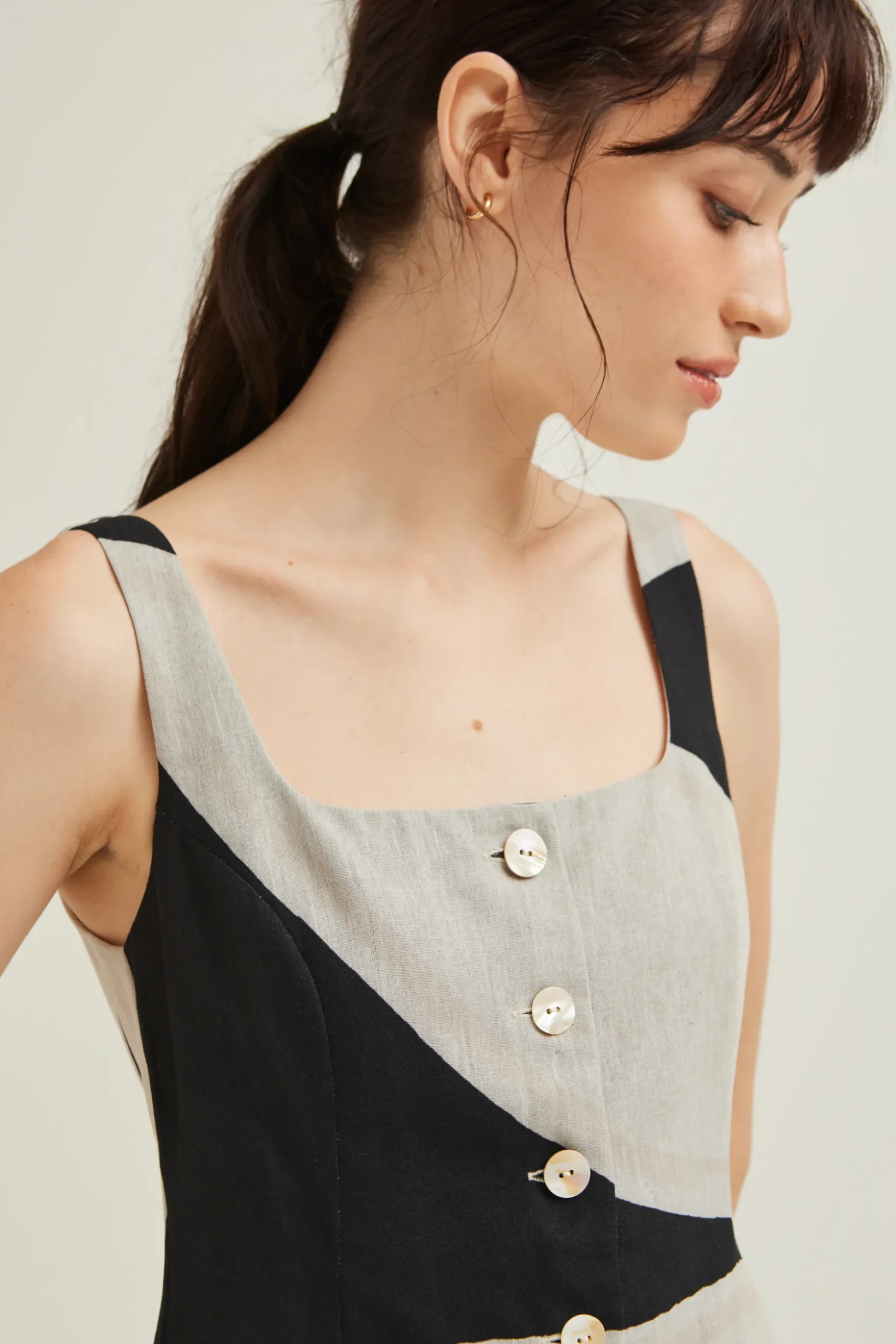 Dialogue Button-Down Vest Dress