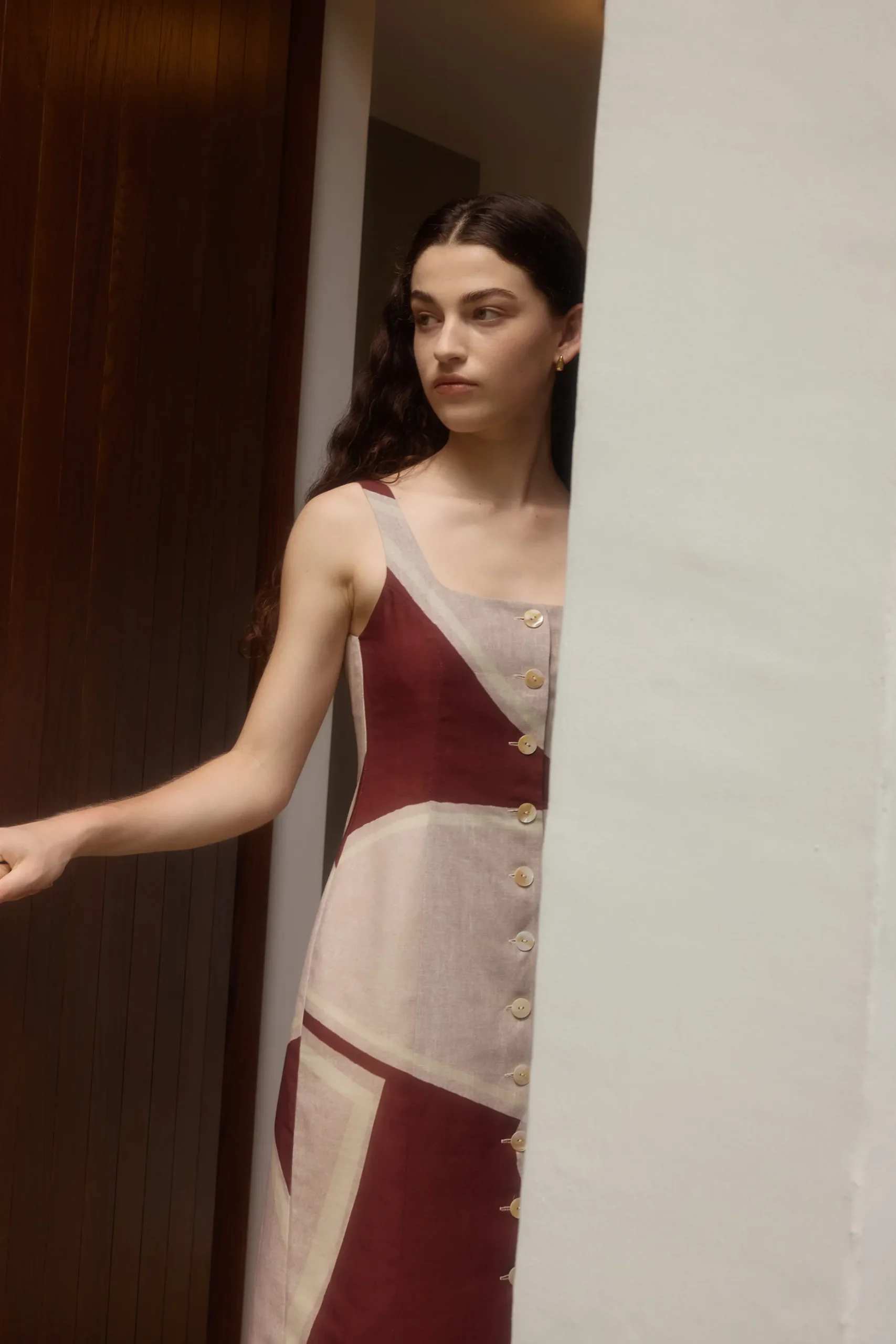 Dialogue Button-Down Vest Dress